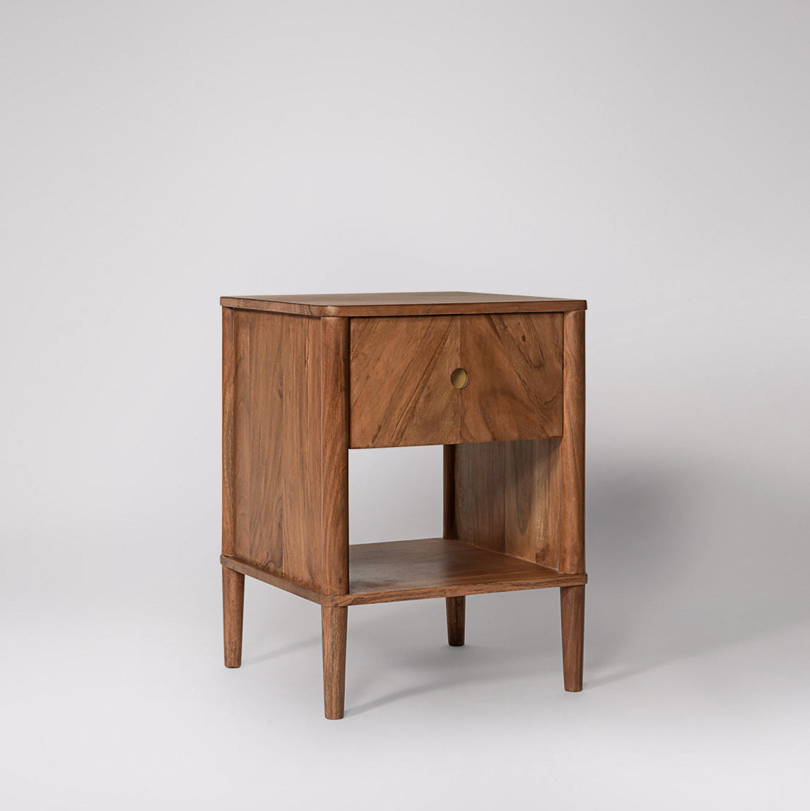 Shale Scandi Bedside Table in Acacia Wood | Solid Wood | Honey Finish | Drawer Storage