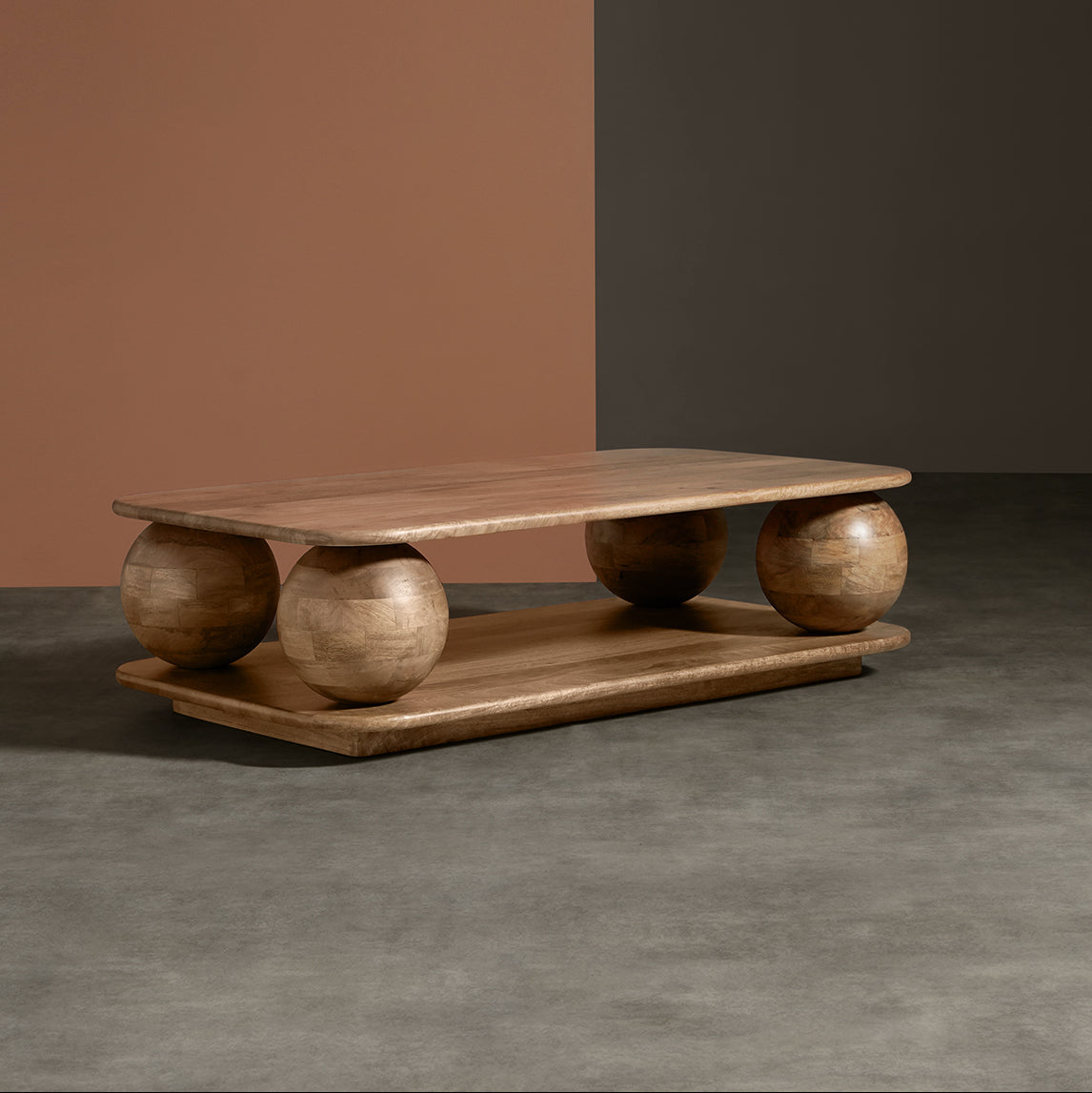 Baori Sphere Coffee Table | Mango Wood | Natural Finish | Maximalist Design | Curved Edge