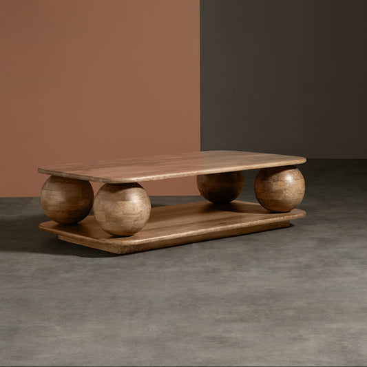 Baori Sphere Coffee Table | Mango Wood | Natural Finish | Maximalist Design | Curved Edge