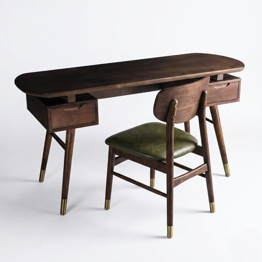 Emperor Solid Wood Study Desk for Home & Office | Acacia Wood | Drawer Storage| Curved Edges | Custom Finish Available