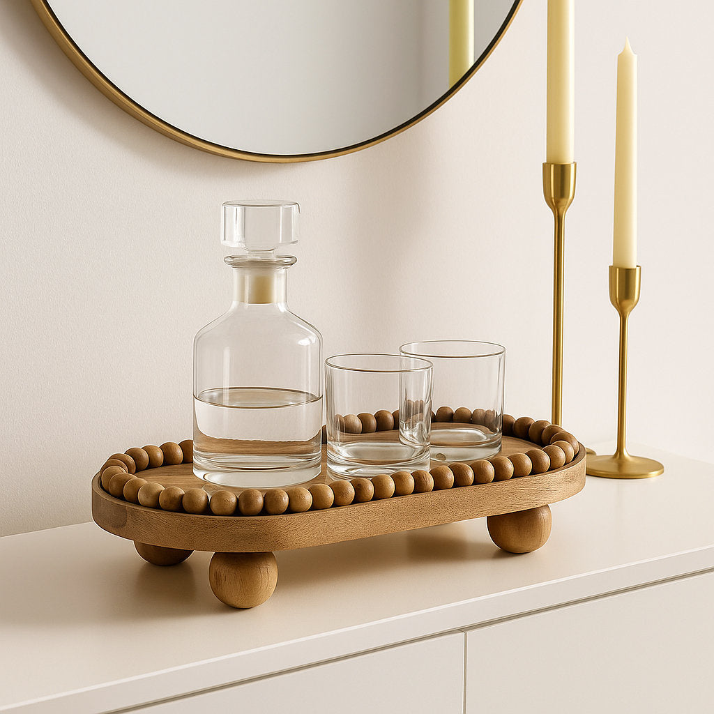 Handcrafted Mango Wood Rectangular Footed Serving Tray | Premium Solid Wood Platter with Edible Waterproof Coating | Termite-Proof Decorative Tray for Snacks & Drinks (Natural)