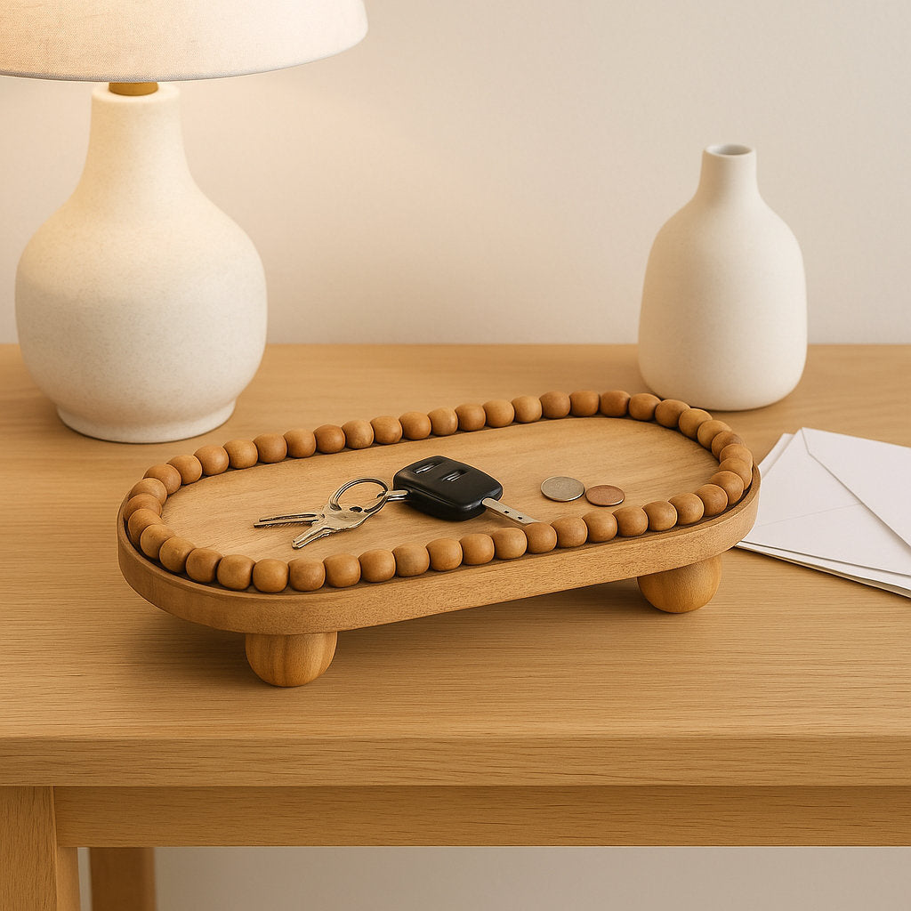 Handcrafted Mango Wood Rectangular Footed Serving Tray | Premium Solid Wood Platter with Edible Waterproof Coating | Termite-Proof Decorative Tray for Snacks & Drinks (Natural)