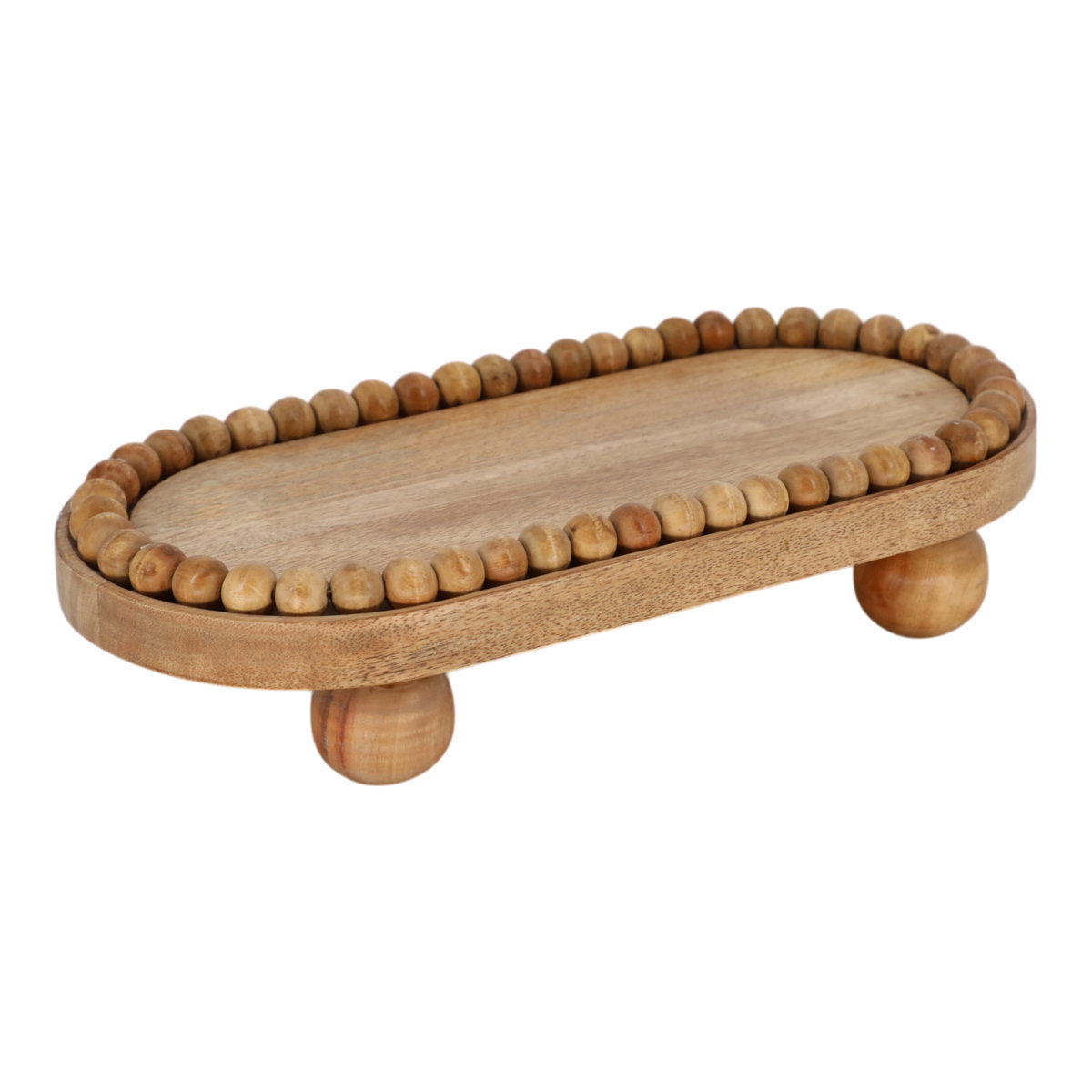 Handcrafted Mango Wood Rectangular Footed Serving Tray | Premium Solid Wood Platter with Edible Waterproof Coating | Termite-Proof Decorative Tray for Snacks & Drinks (Natural)
