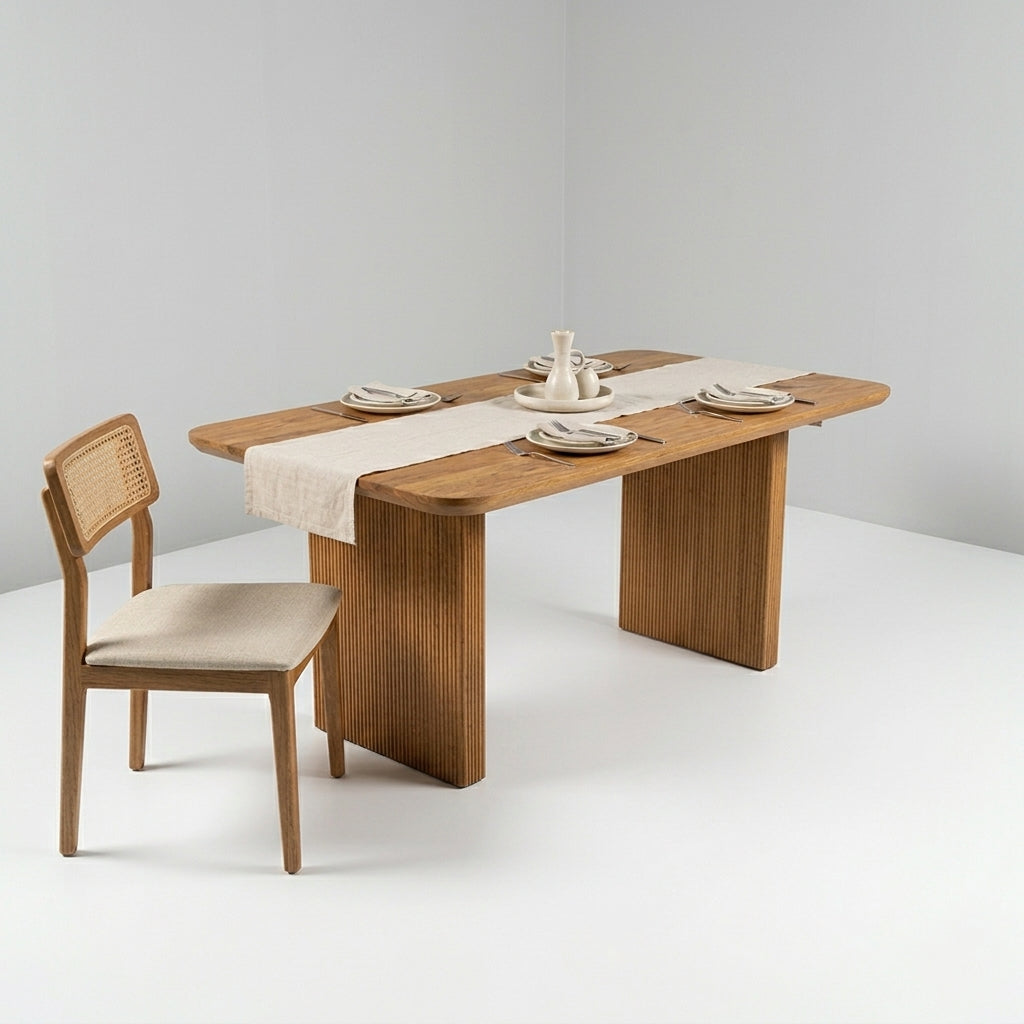 Meadow Dining Table in Mango Wood - 6 Seater | Solid Wood | Honey Finish