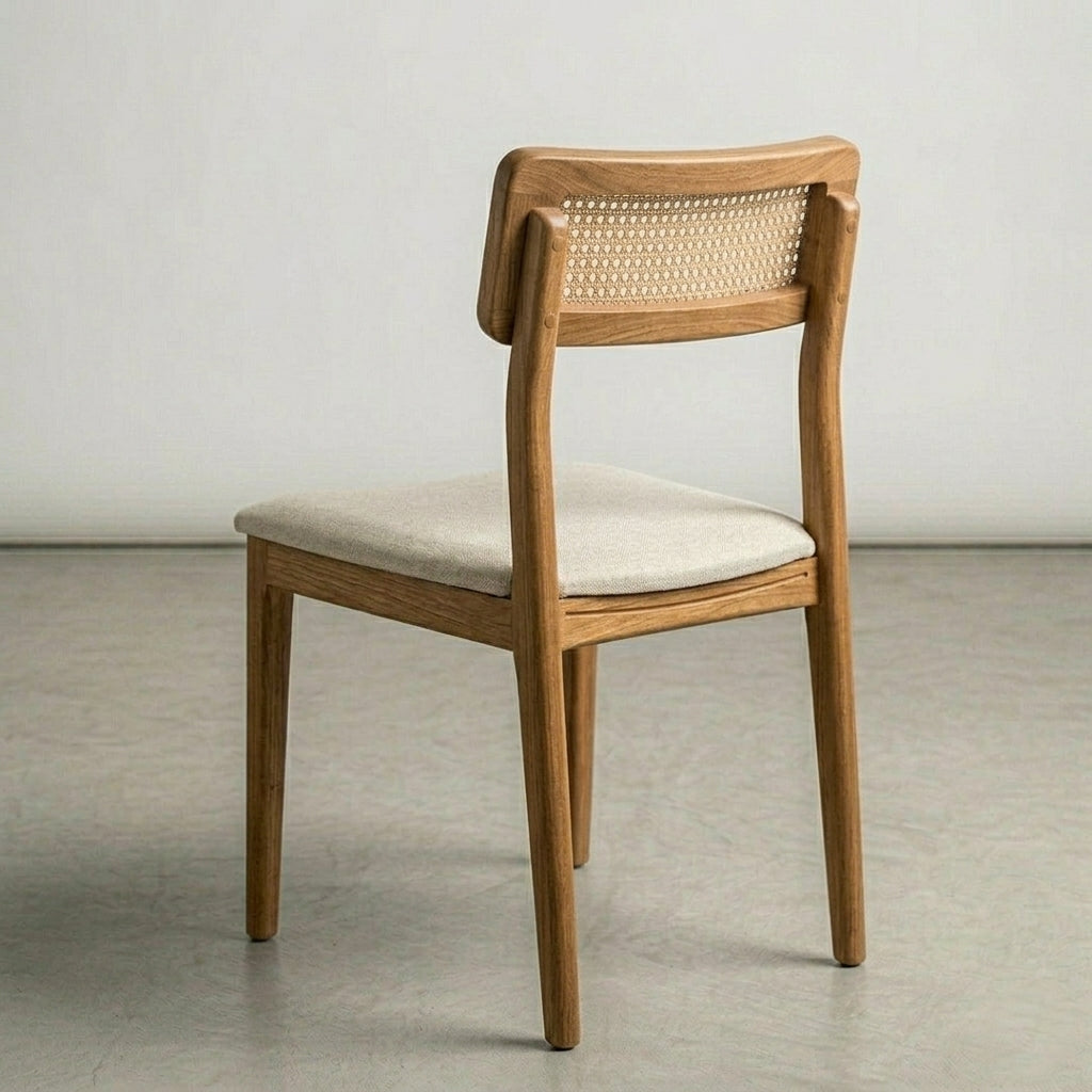 Meadow Cane Dining Chair in Solid Mango Wood with Upholstered Seat