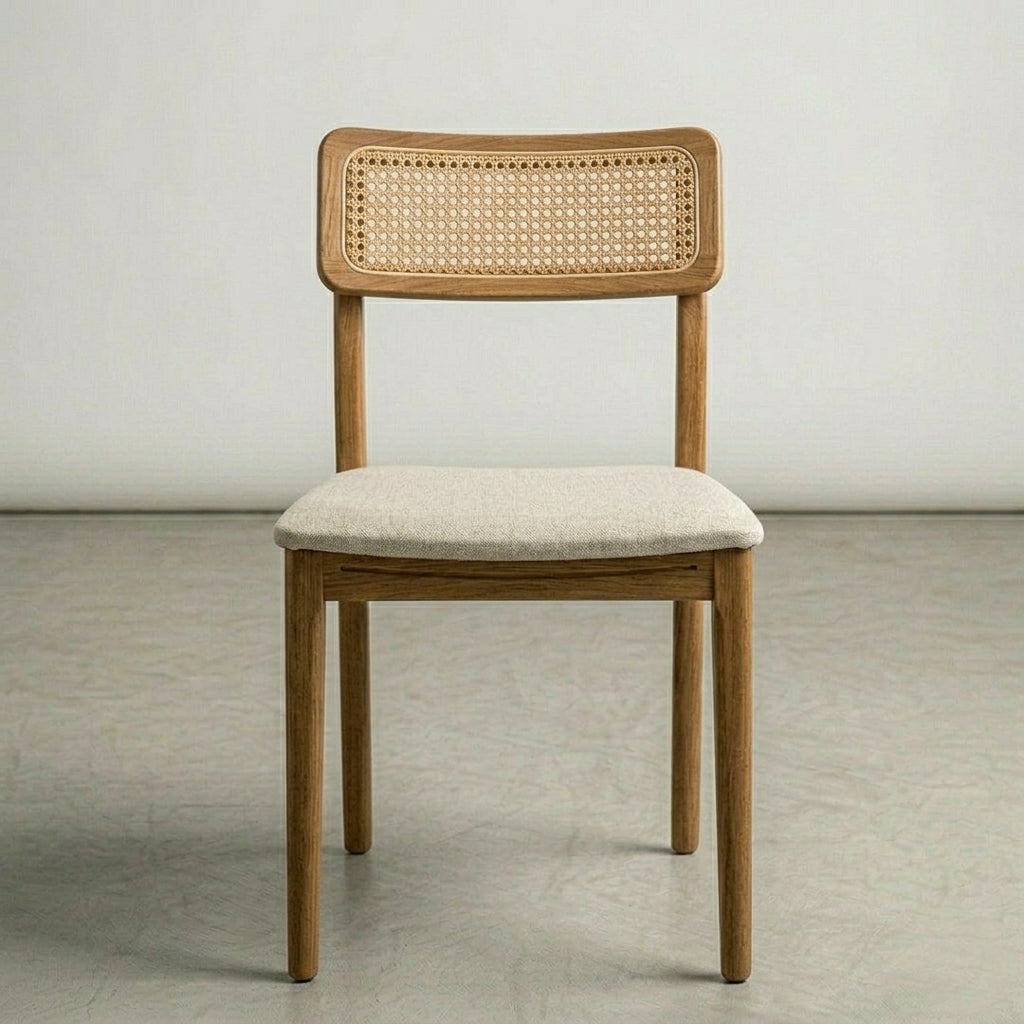 Meadow Cane Dining Chair in Solid Mango Wood with Upholstered Seat