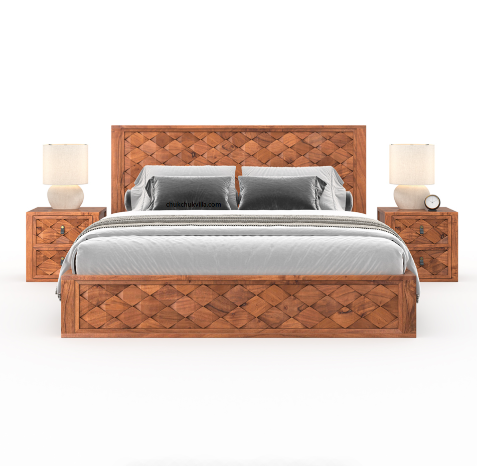 Modern Weave Pattern Solid Wood Bed