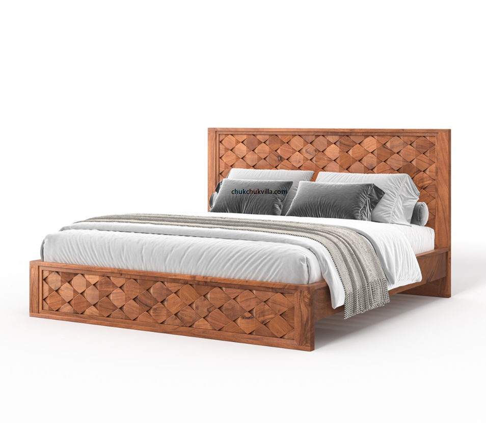Modern Weave Pattern Solid Wood Bed