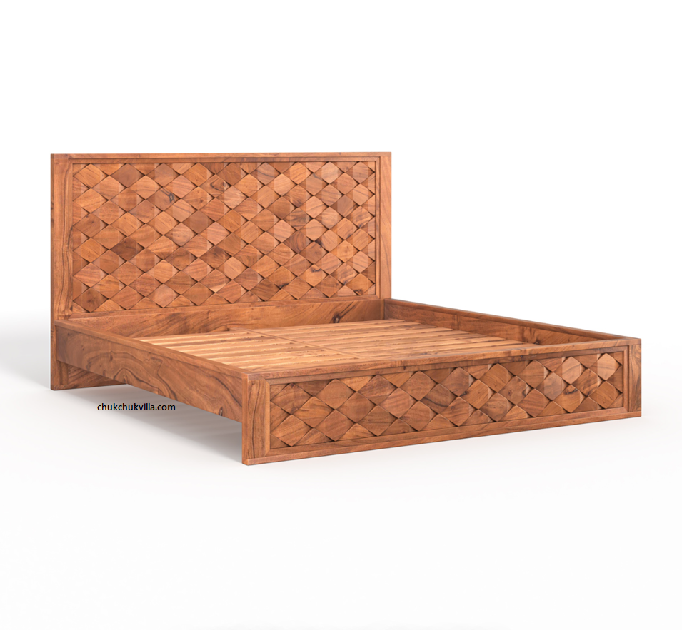 Modern Weave Pattern Solid Wood Bed