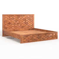 Modern Weave Pattern Solid Wood Bed