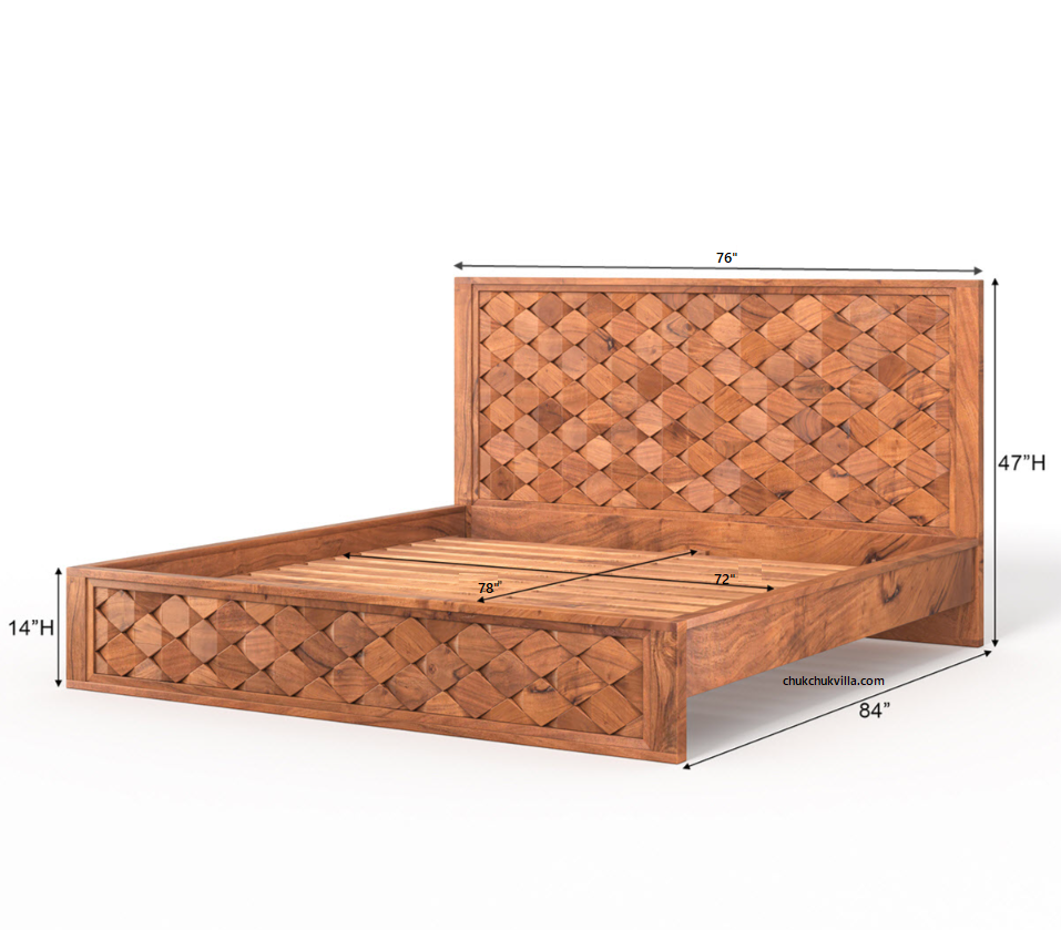 Modern Weave Pattern Solid Wood Bed