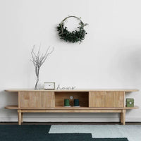 Mango Flute TV Cabinet with Flute Design Sliding Door -  Natural Finish