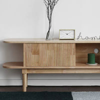 Mango Flute TV Cabinet with Flute Design Sliding Door -  Natural Finish