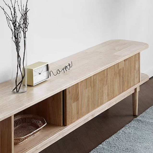 Mango Flute TV Cabinet with Flute Design Sliding Door -  Natural Finish