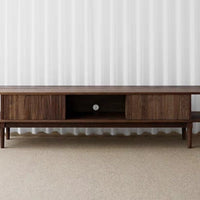 Mango Flute TV Cabinet with Flute Design Sliding Door -  Natural Finish