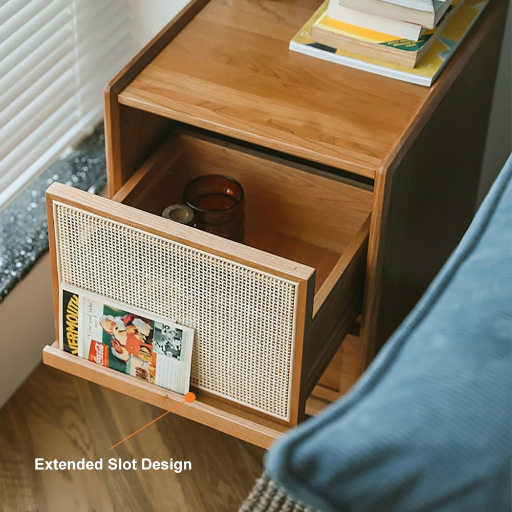 Rustic Charm Rattan Wooden Bedside Table - Acacia Wood