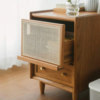 Rustic Charm Rattan Wooden Bedside Table - Acacia Wood