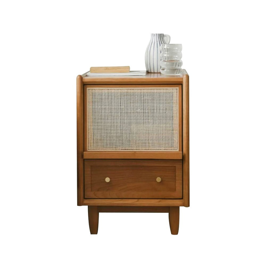 Rustic Charm Rattan Wooden Bedside Table - Acacia Wood