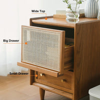 Rustic Charm Rattan Wooden Bedside Table - Acacia Wood