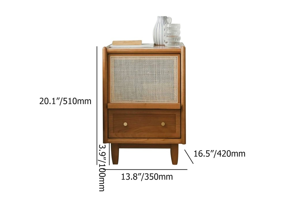 Rustic Charm Rattan Wooden Bedside Table - Acacia Wood