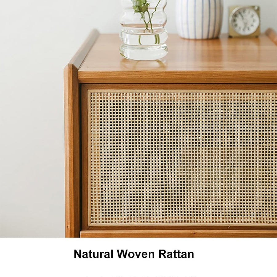 Rustic Charm Rattan Wooden Bedside Table - Acacia Wood