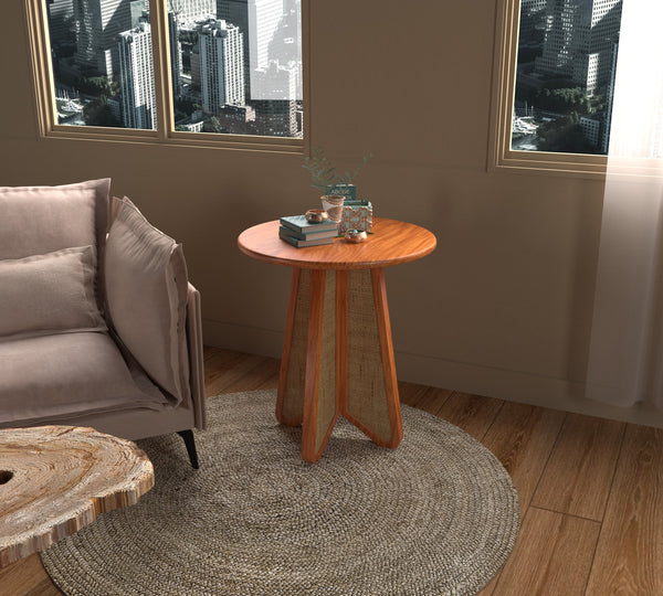 Irine Rattan Side Table in Solid Wood