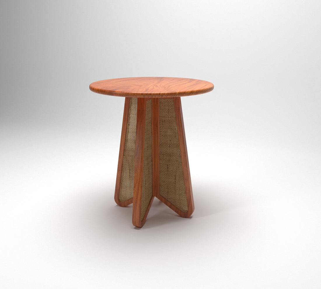 Irine Rattan Side Table in Solid Wood