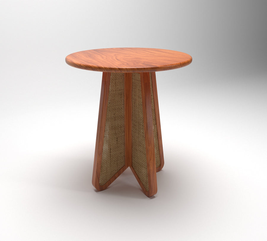 Irine Rattan Side Table in Solid Wood