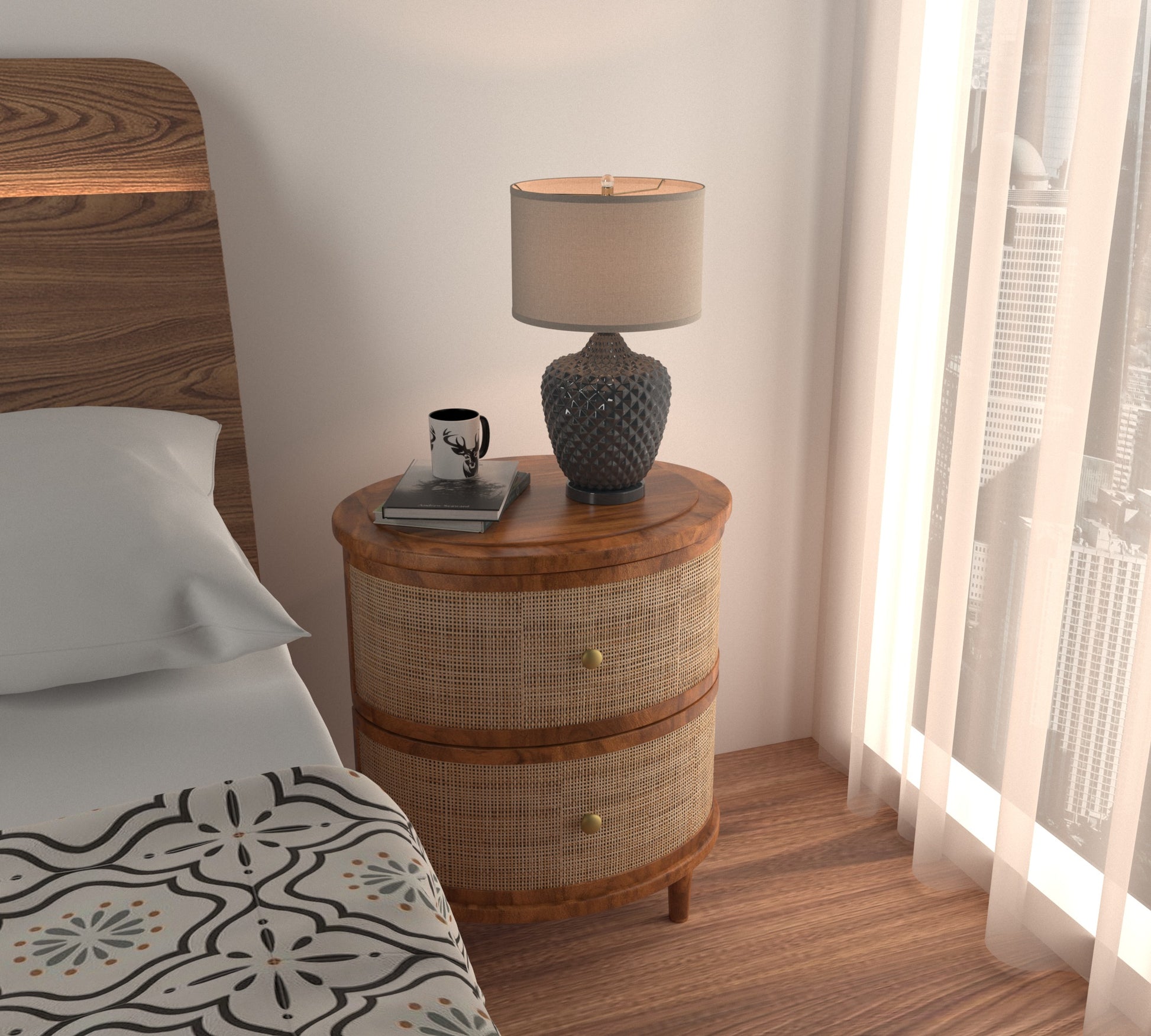 Curve Rattan Bedside Table