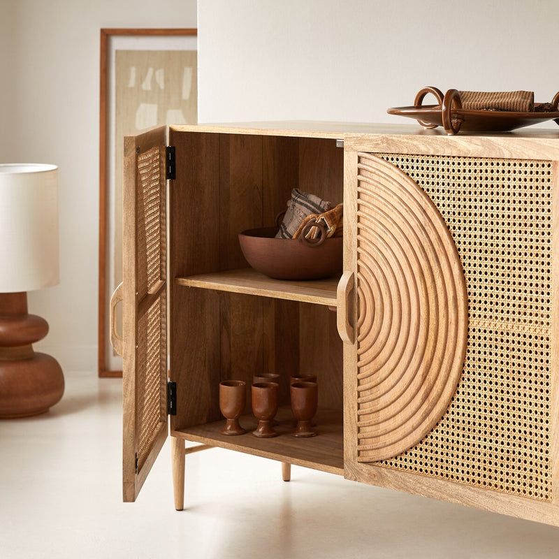 Sina Solid Wood and Rattan Sideboard