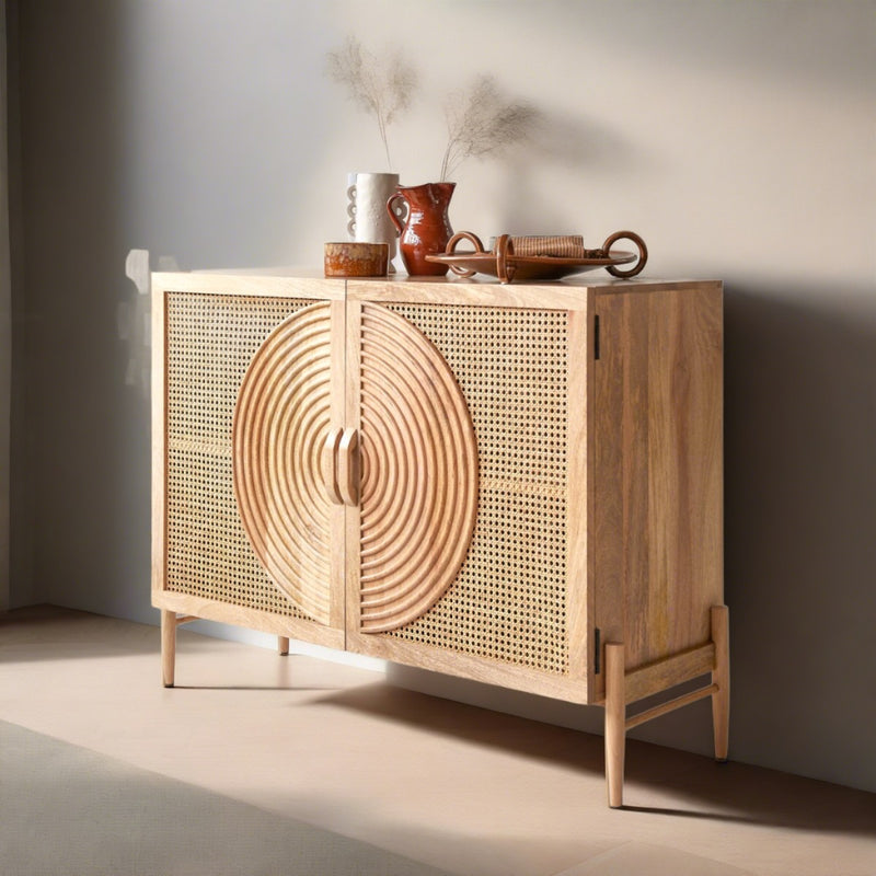 Sina Solid Wood and Rattan Sideboard