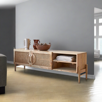 Sina TV Stand in Solid Mango Wood and Rattan