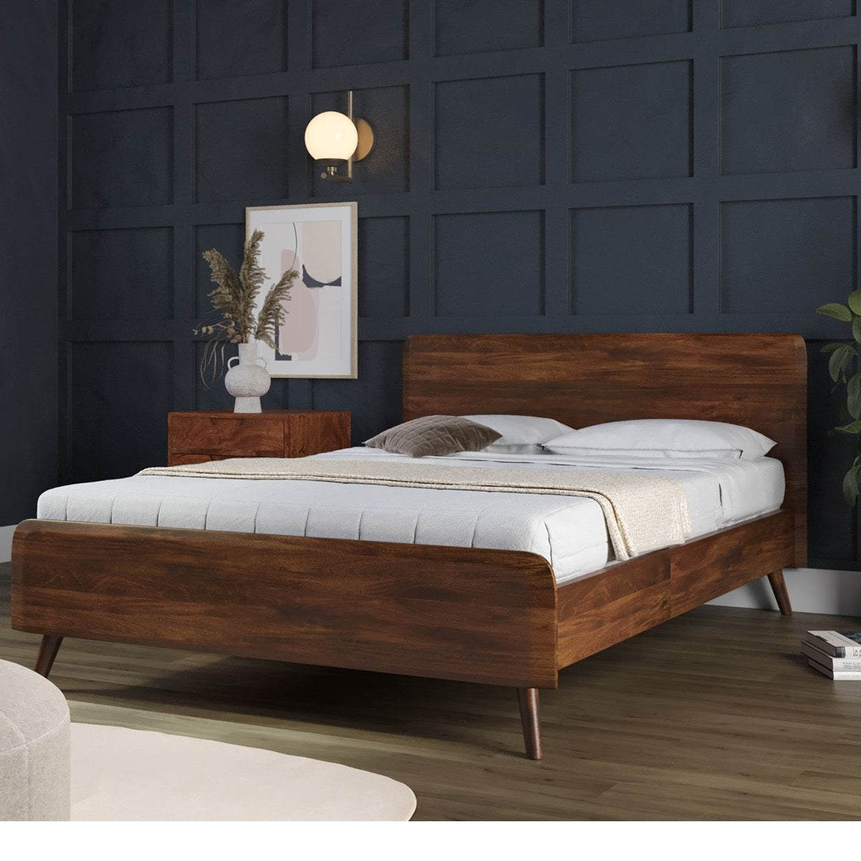 Sturdy Solid Wood Bed in King & Queen Size | Natural Color| Matt Finish | 100% Solid Wood |Custom Color Available
