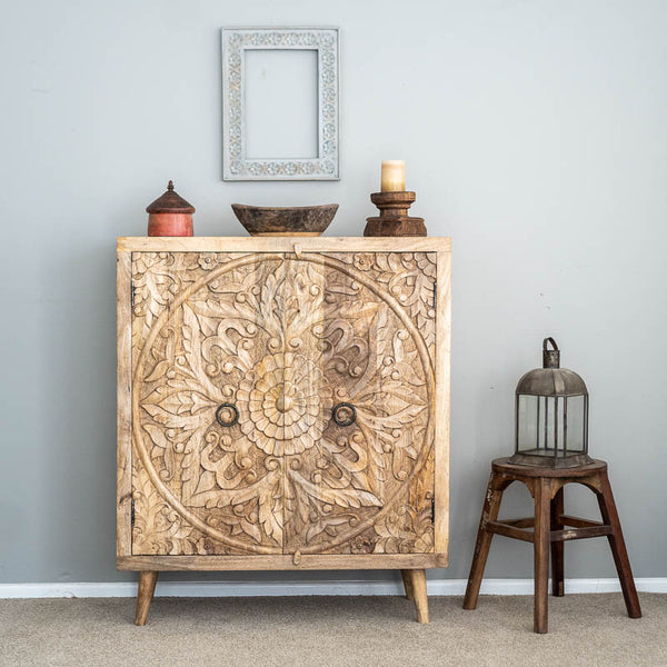 Hand Carved Artisanal Wood Cabinet