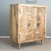 Hand Carved Artisanal Wood Cabinet