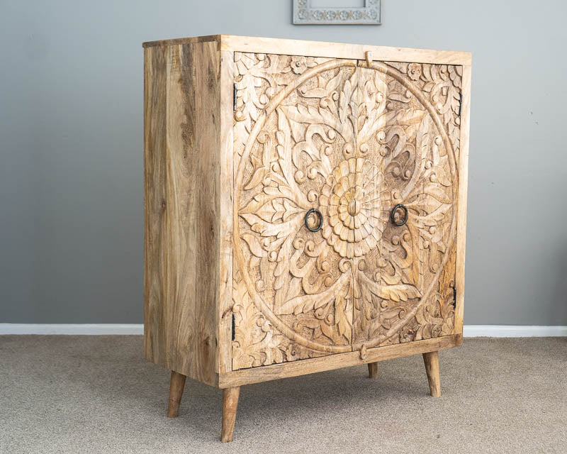 Hand Carved Artisanal Wood Cabinet