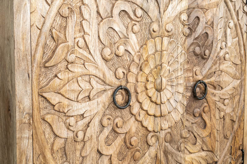 Hand Carved Artisanal Wood Cabinet