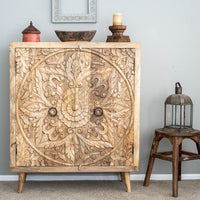 Hand Carved Artisanal Wood Cabinet