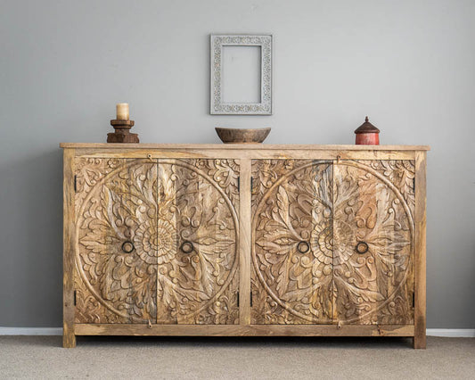 Hand Carved Artisanal Wood Sideboard