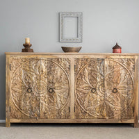 Hand Carved Artisanal Wood Sideboard