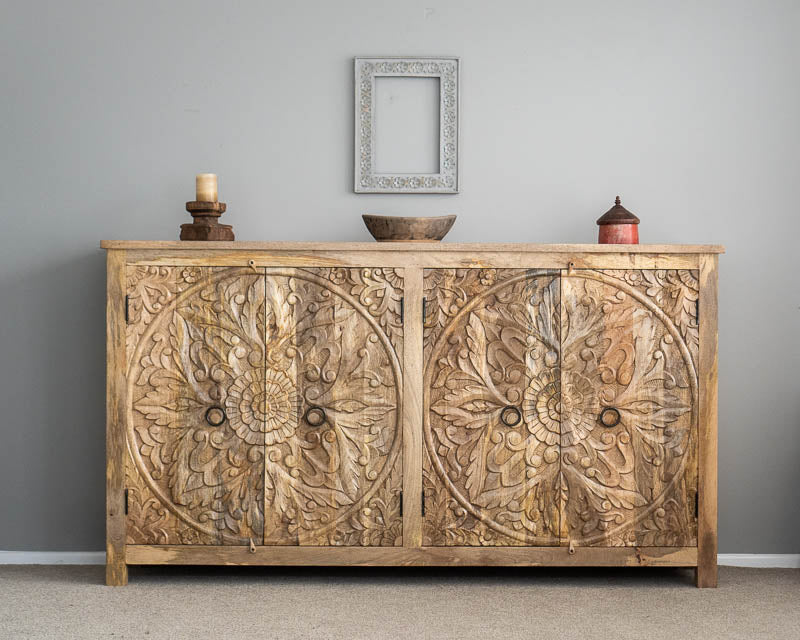 Hand Carved Artisanal Wood Sideboard