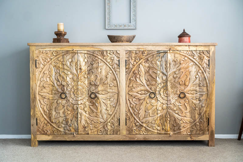 Hand Carved Artisanal Wood Sideboard