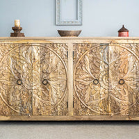 Hand Carved Artisanal Wood Sideboard