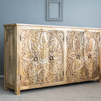 Hand Carved Artisanal Wood Sideboard