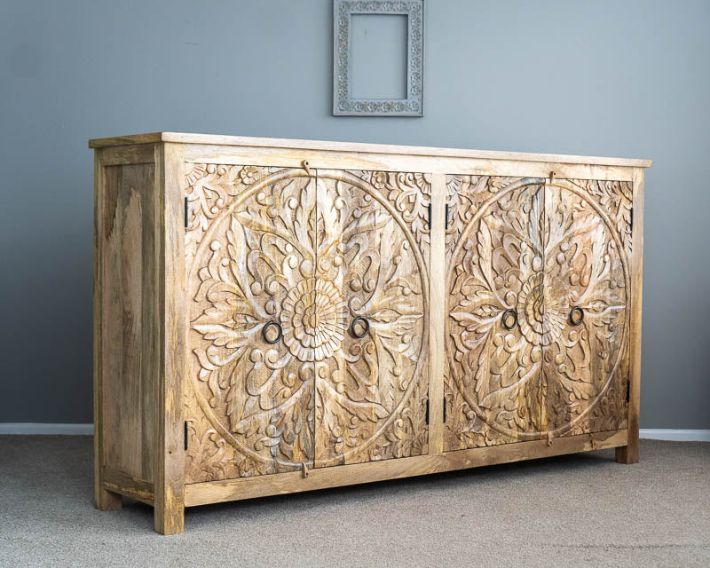 Hand Carved Artisanal Wood Sideboard