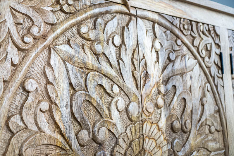 Hand Carved Artisanal Wood Sideboard