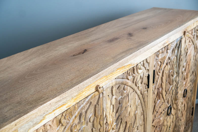 Hand Carved Artisanal Wood Sideboard