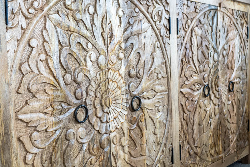 Hand Carved Artisanal Wood Sideboard