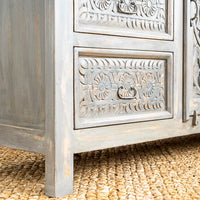 Hand Carved Grey Mystic Sideboard-Solid Wood