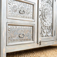 Hand Carved Grey Mystic Sideboard-Solid Wood